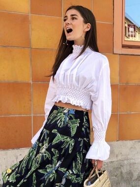 Kenzo Paris Smocked High Neck Blouse FR 38 | Dramatic Sleeve | Wrn Once